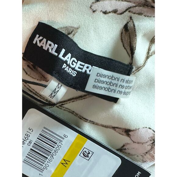 Karl Lagerfeld cream soft pink floral blouse size Medium - Picture 3 of 14